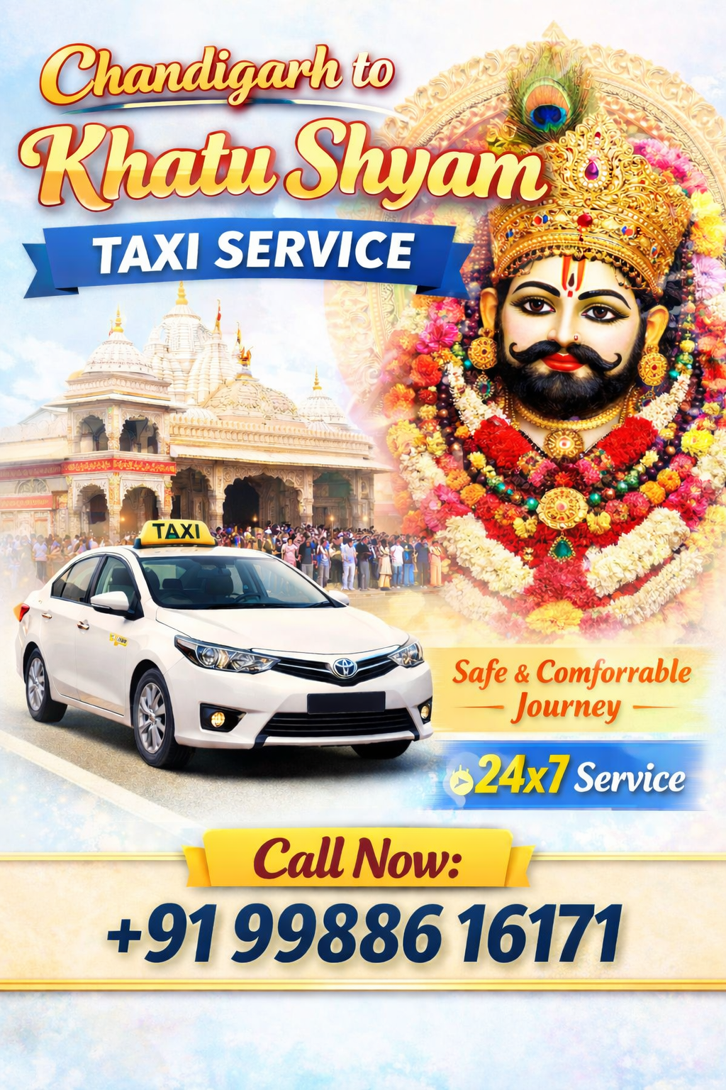 Chandigarh to khatu Shyam Taxi fare @ ₹5150 | BookUrTaxi